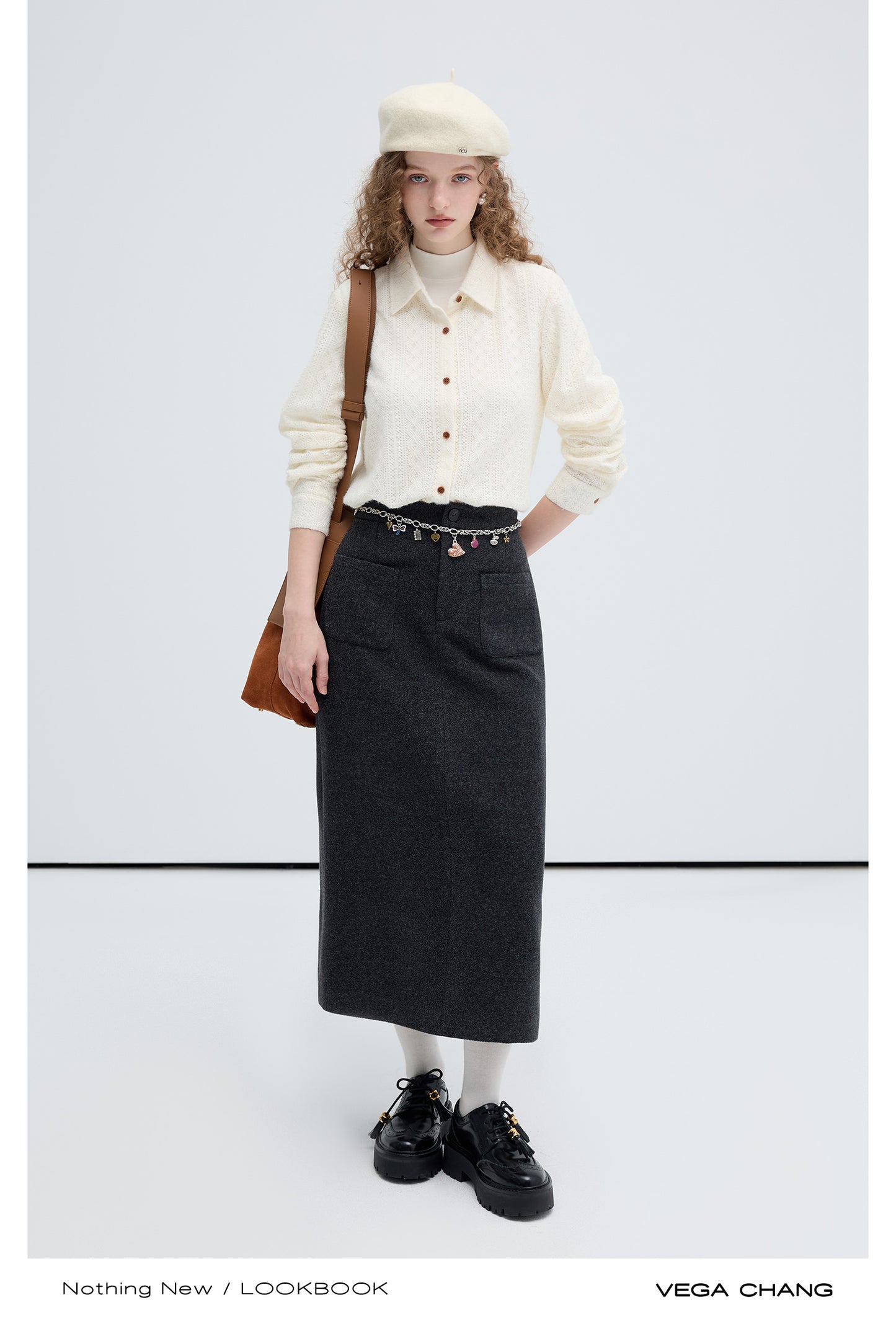 Wool Blend High Waist Pocketed Straight Long Skirt