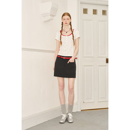 Monotone Embroidered Plain Boxy Mini Skirt