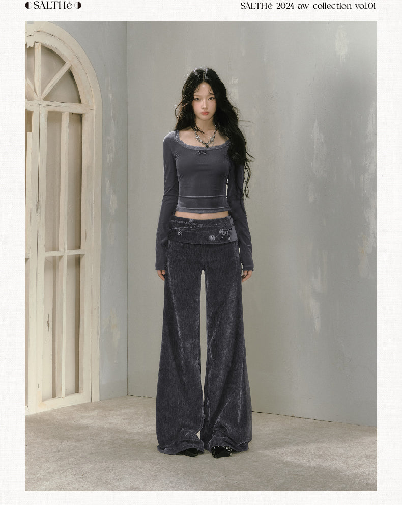 Printed Waist Wide-Leg Velvet Chenille Pants