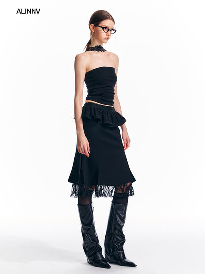 Detachable Frilled Waist Band Midi Peplum Skirt