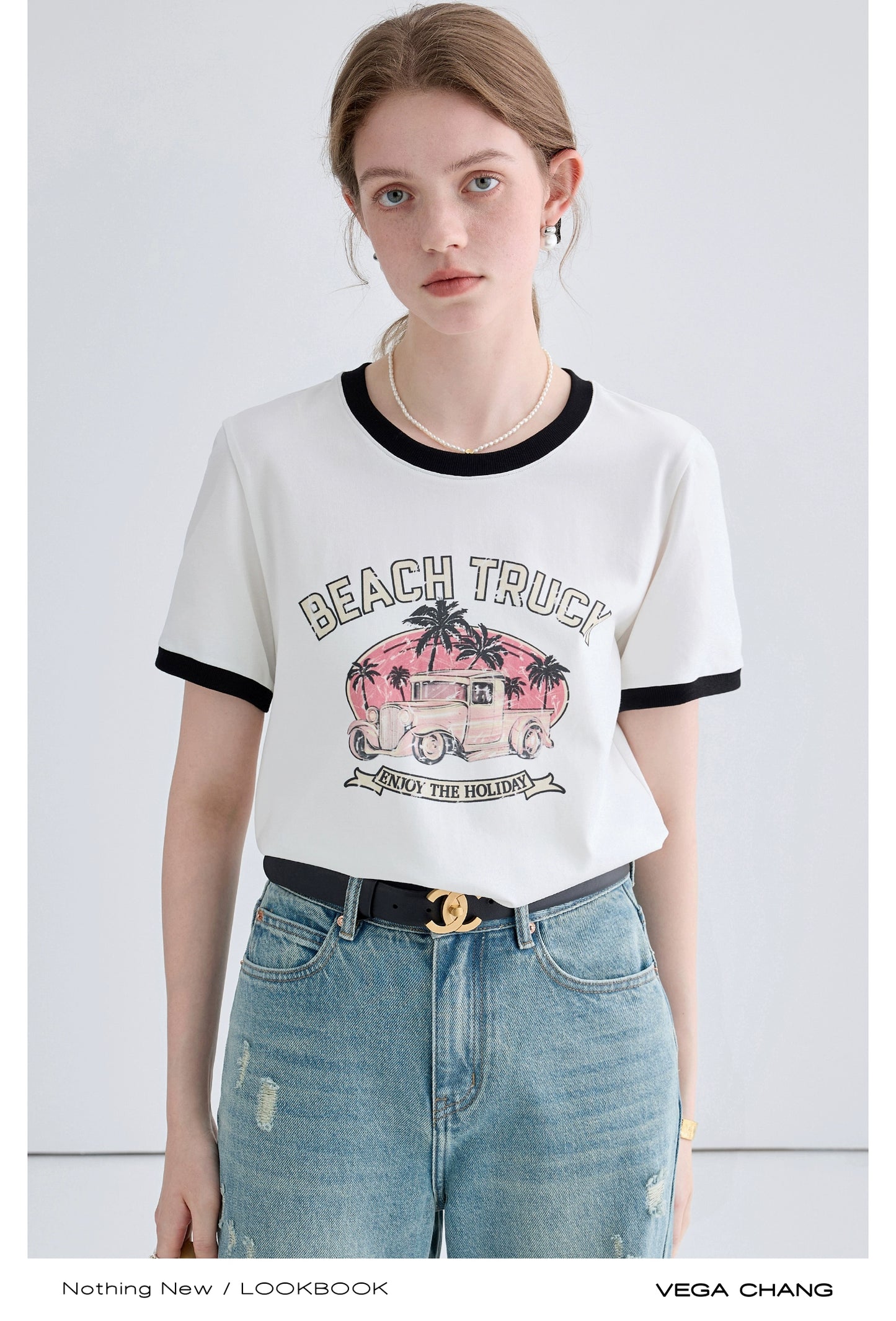 Niche Letter Print Top Round Neck T-Shirt