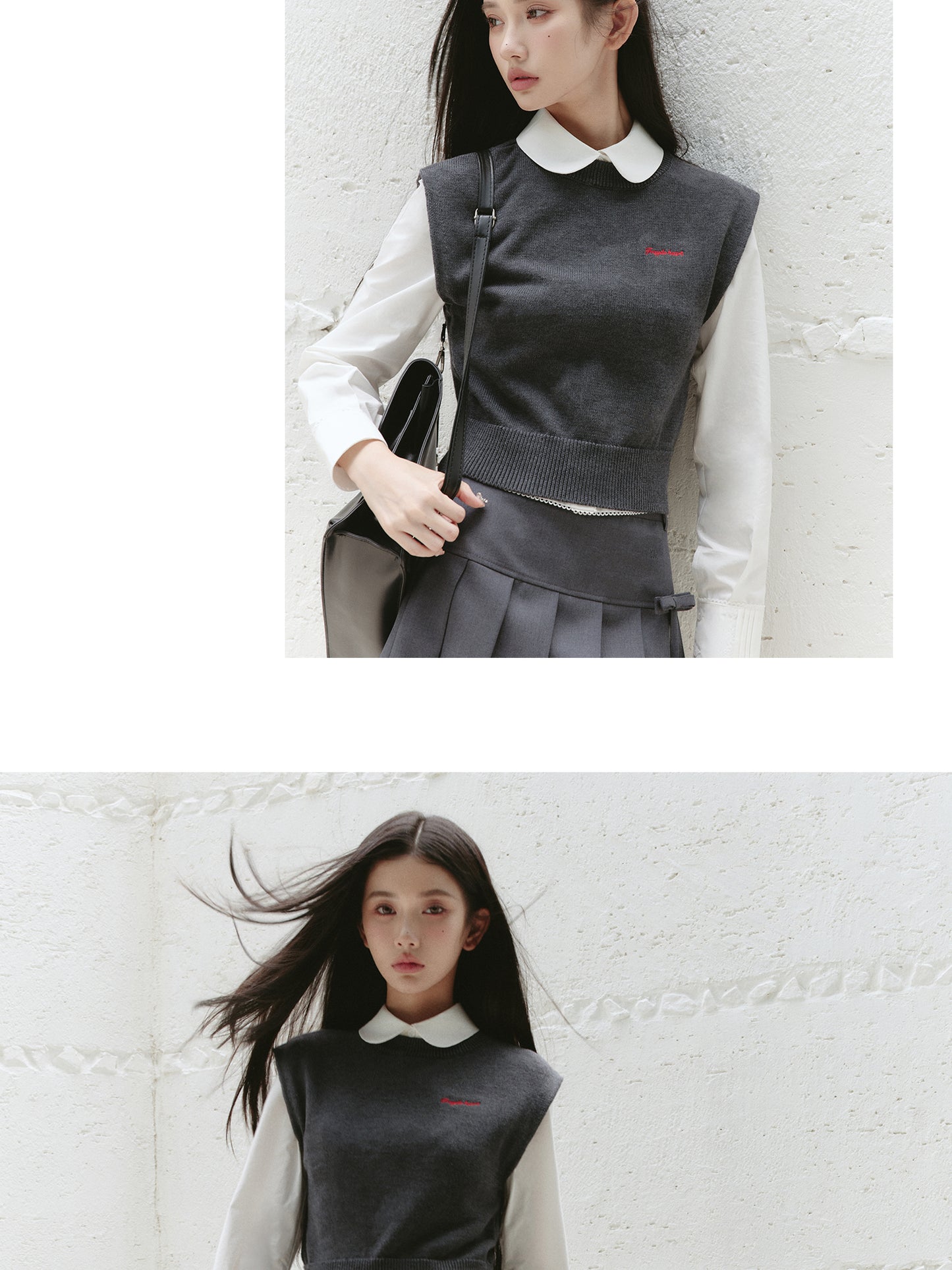 College-Inspired Shirt, Vest, Pleated Skirt Suit