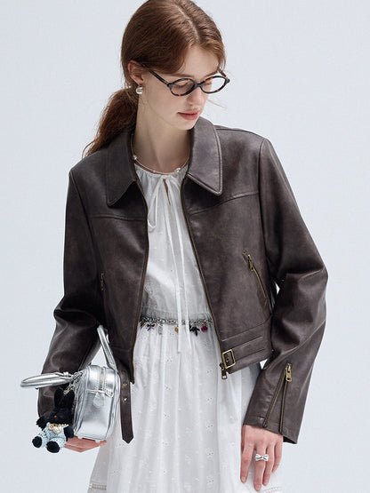 Faux Leather Vintage Vibe Short Moto Jacket