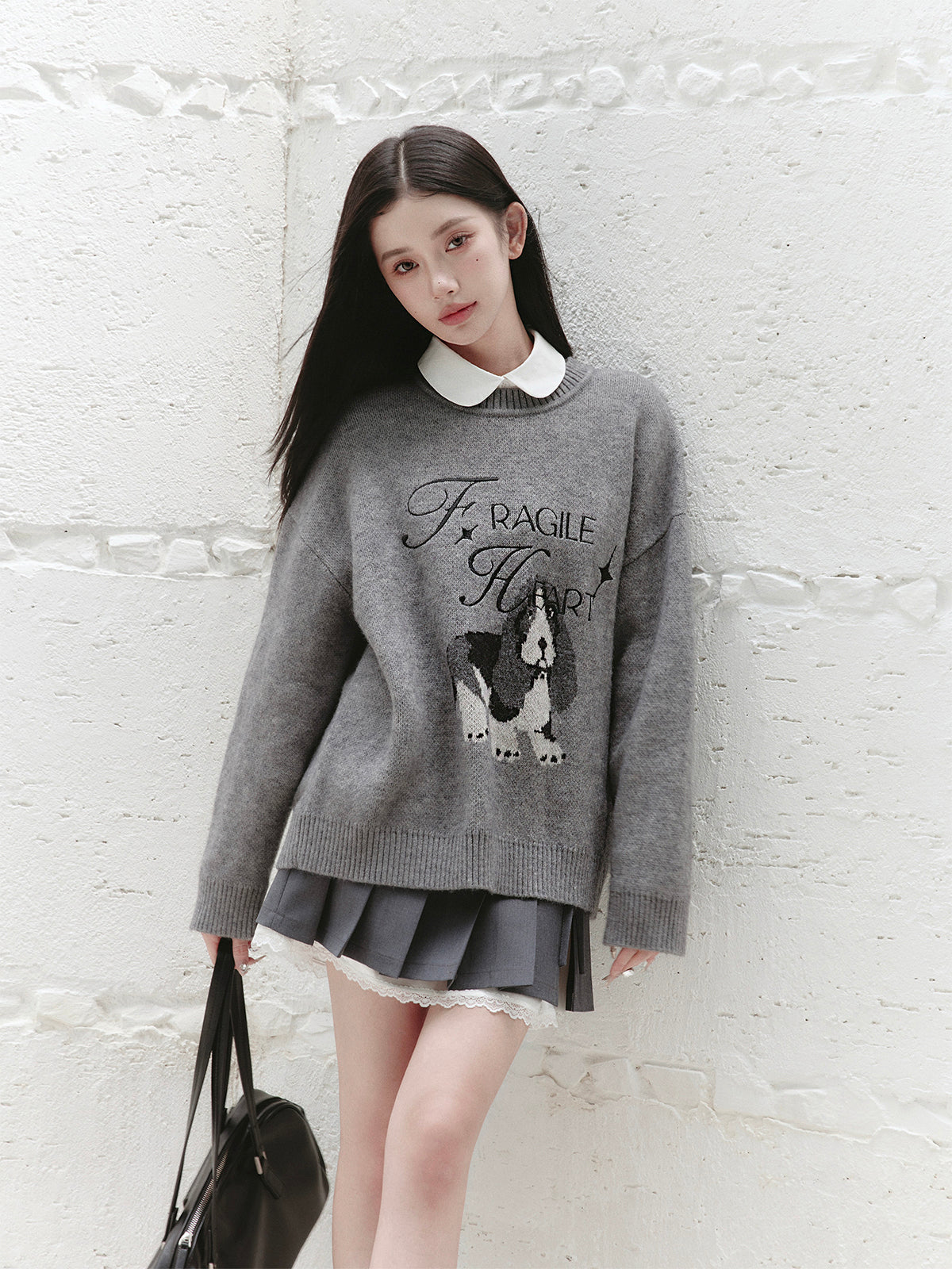 Dog Motif Jacquard Knit Pullover