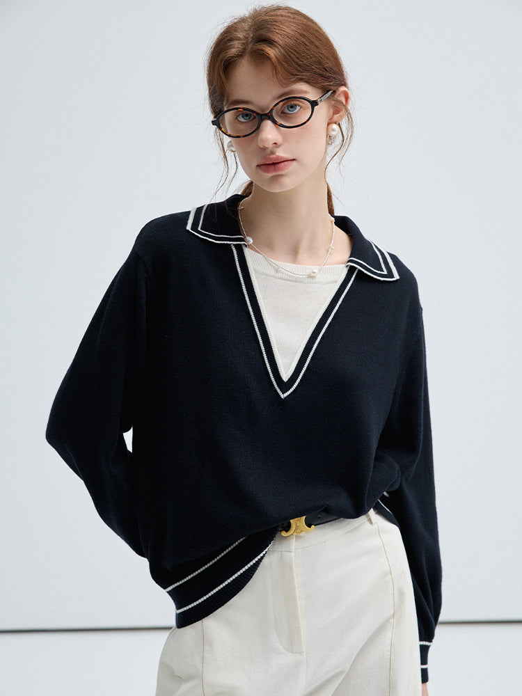 Faux Two-Piece Tipping Polo Knit Pullover