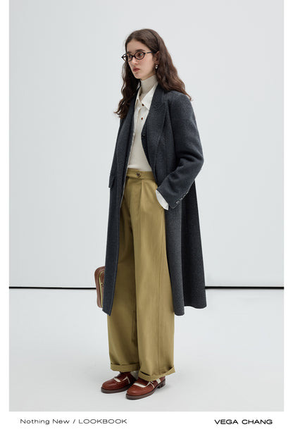 Alpaca Blend Layered Look Midi Wool Coat