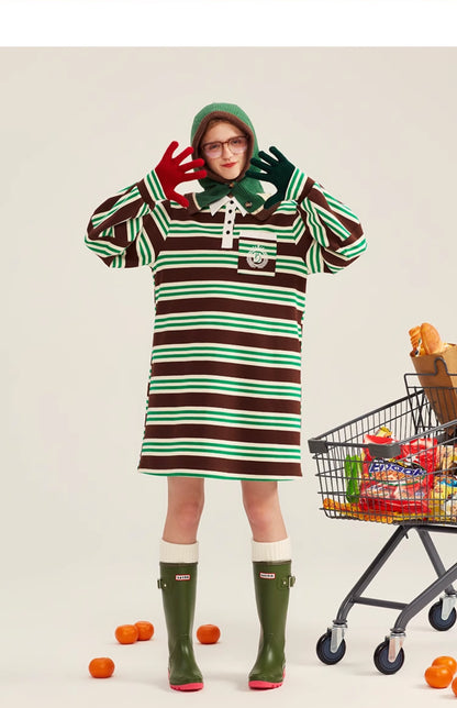 College Style Contrast Rugby Shirt Dress