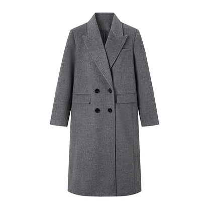 Classic Wool Blend Double-Breasted Coat With Charm