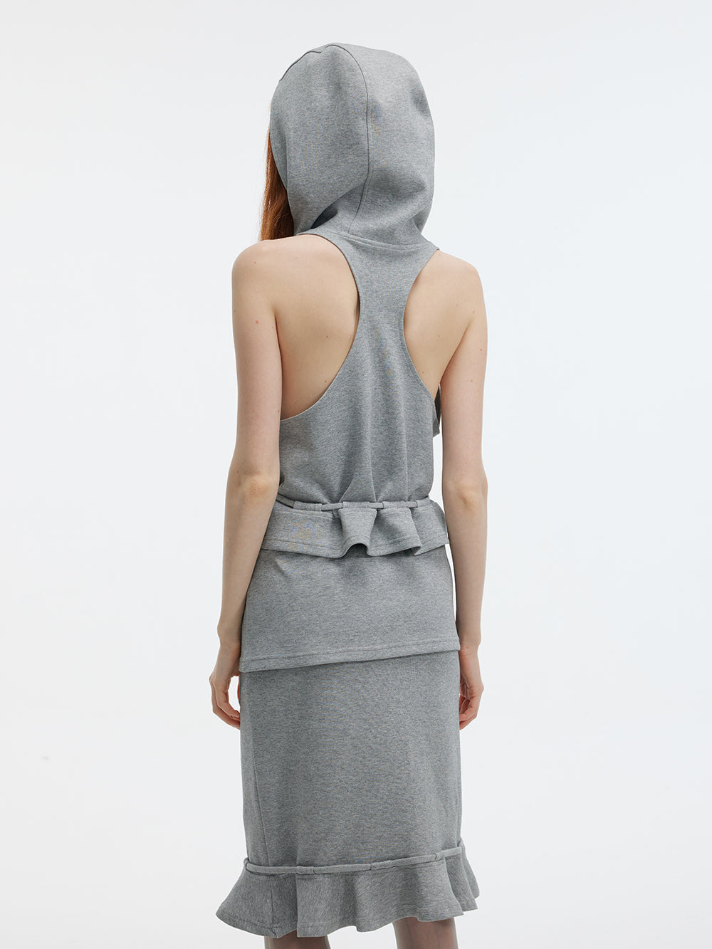 Hooded Sleeveless Relaxed Fit Top With Drawstring