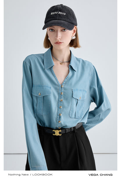 Open Collar V-Neck Soft Fabric Shirt