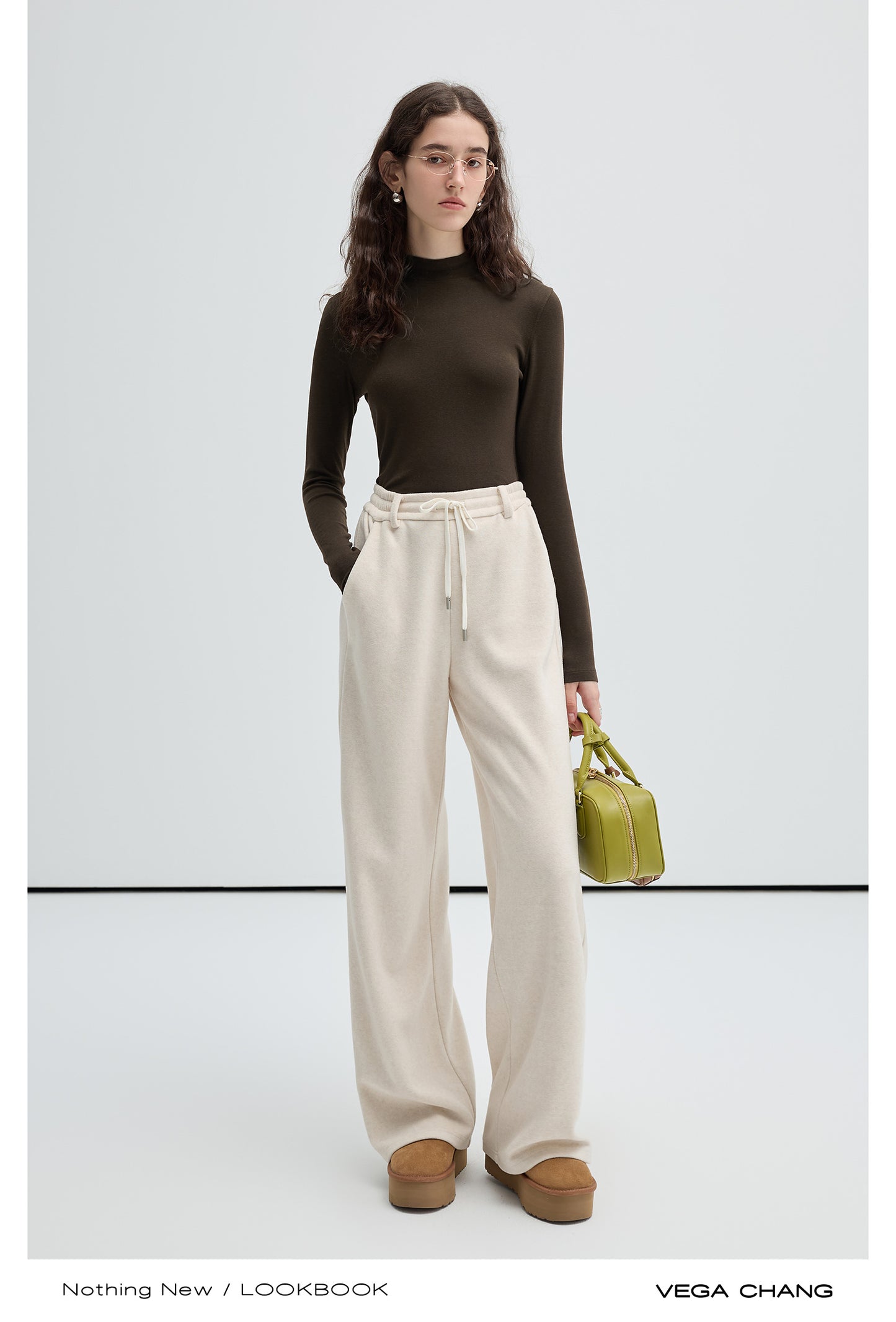 Casual Melange Knit Straight-Leg Pants