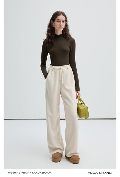 Casual Melange Knit Straight-Leg Pants