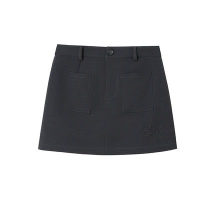 Monotone Embroidered Plain Boxy Mini Skirt