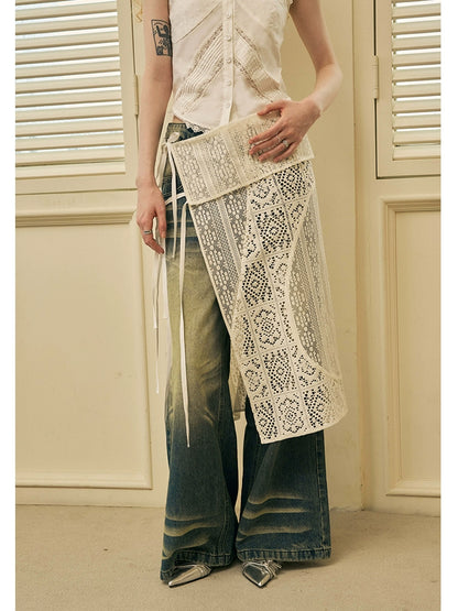 Geometric Lace Apron Skirt With Tie Closure