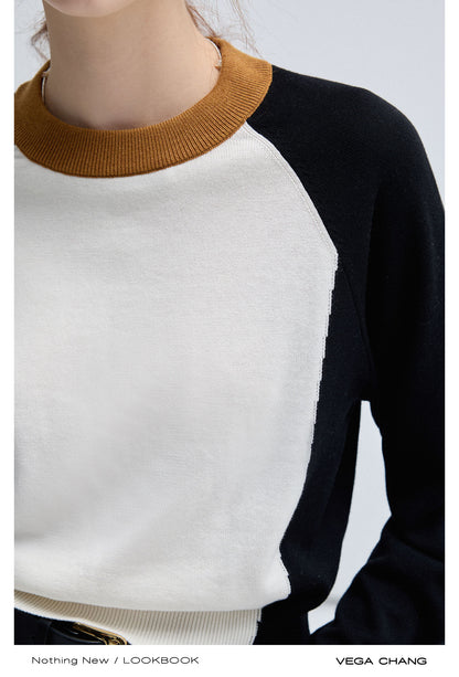 Color Block Wool Blend Raglan Knit Sweater