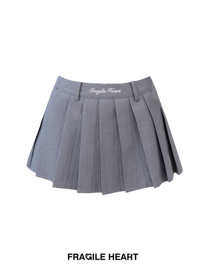 Embroidered Waistband Pleated A-Line Mini Skirt