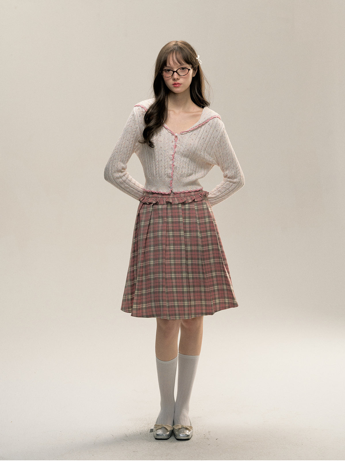 Plaid A-Line Pleated Skirt With Frilled Waist