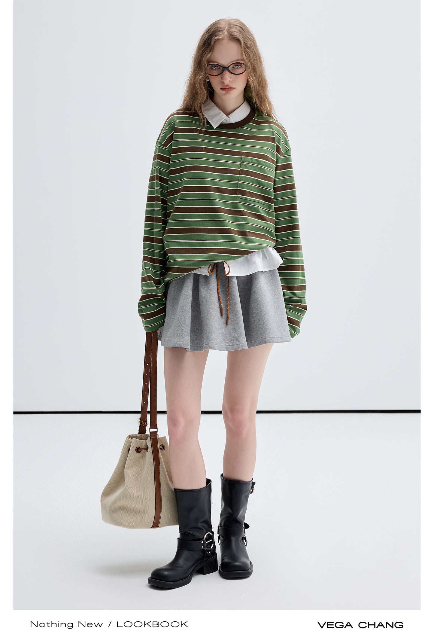 Stripe Relaxed Fit T-Shirt, Drawstring Mini Skirt