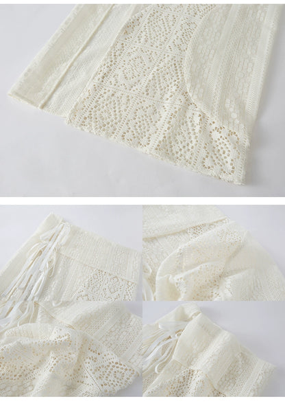 Geometric Lace Apron Skirt With Tie Closure