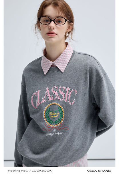 Preppy College Style Round Neck Sweatshirt