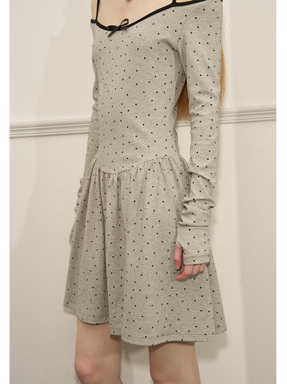 Polka Dot Off-Shoulder Glove Sleeve Short Dress