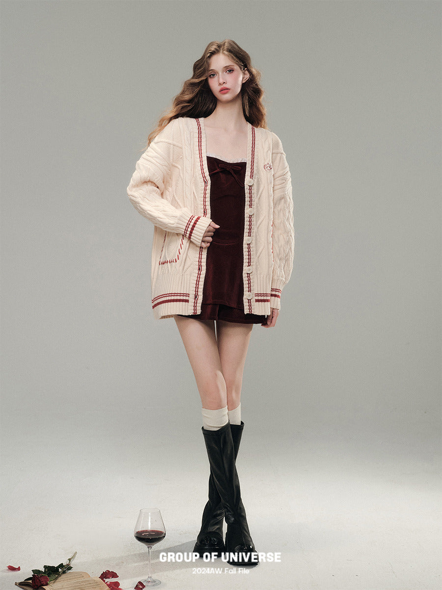 Oversized Cable Knit Tipping Cardigan