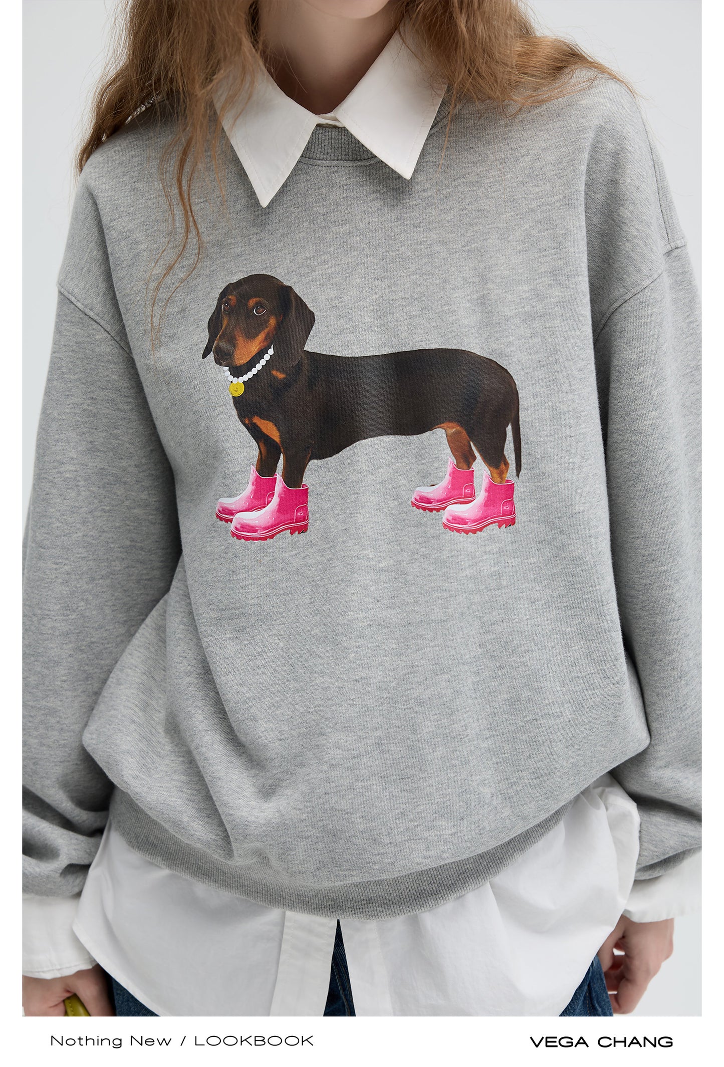 Dog In Boots Print Relax Fit Cotton Sweatshirt