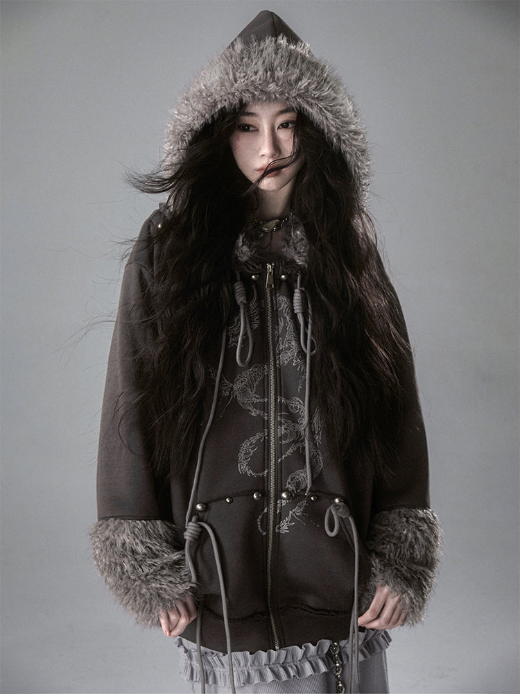 Two Way Dragon Fur Sweatshirt With Removable Hood