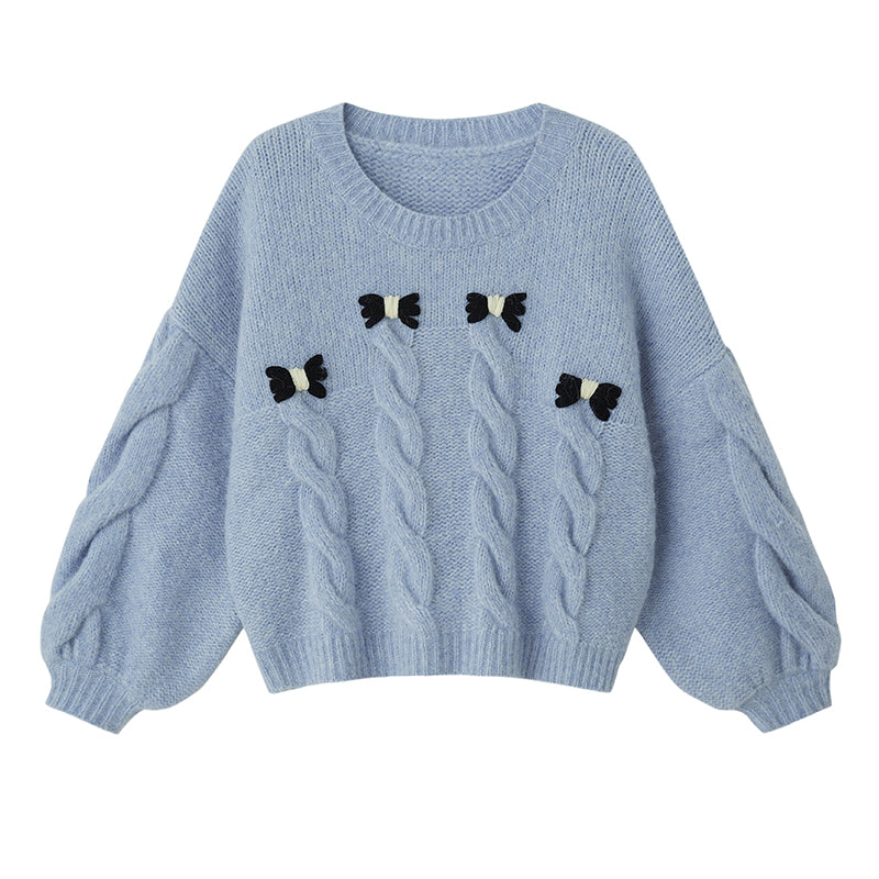 Bow Accent Drop Shouldered Knit Sweater