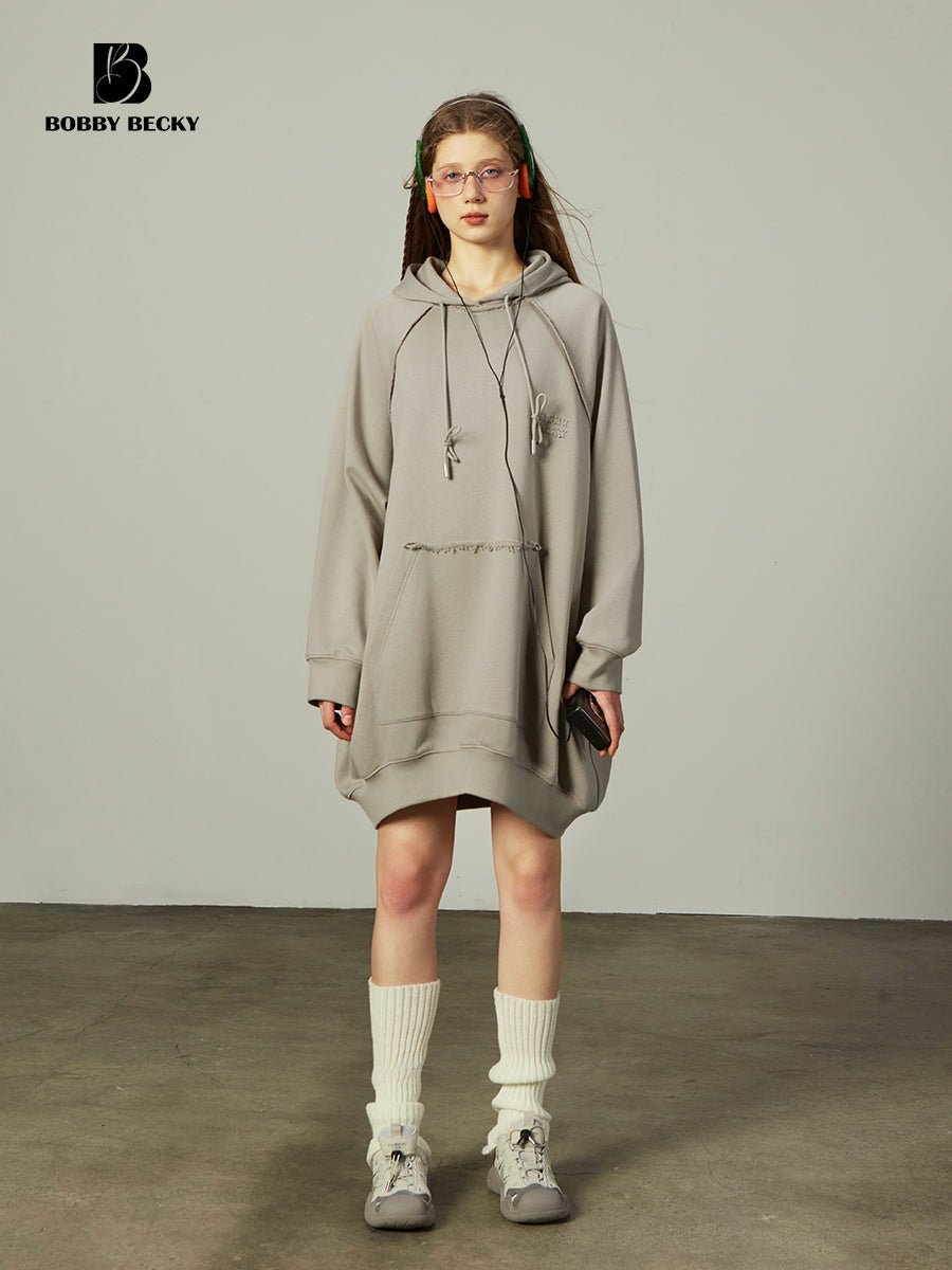 Oversized Raw Edge Hoodie Dress