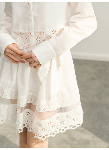 Eyelet Lace Shirt And Tulle Skirt With Ribbon Waist