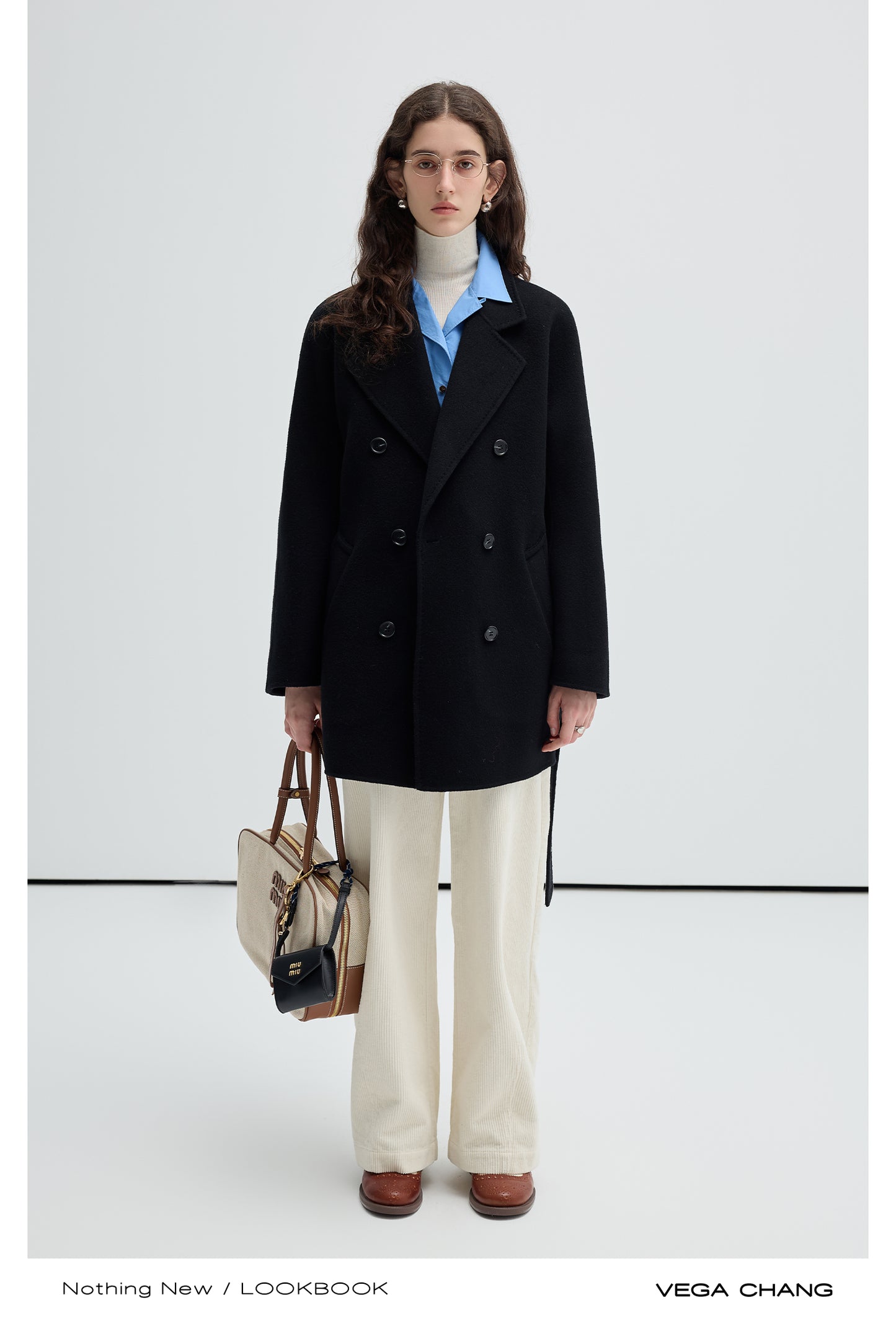 Slouchy Double-Breasted Wool Pea Coat