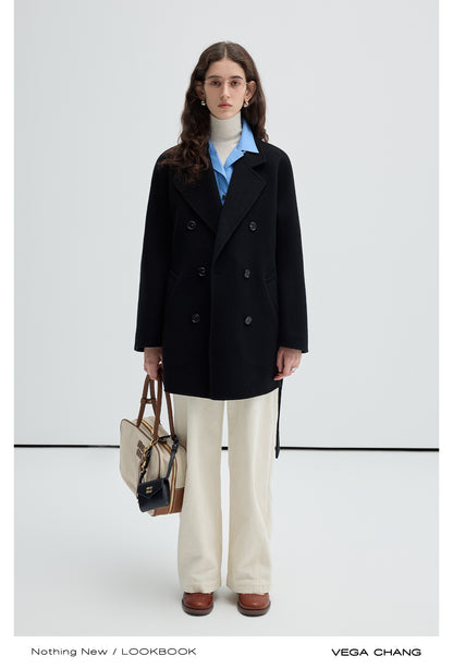 Slouchy Double-Breasted Wool Pea Coat