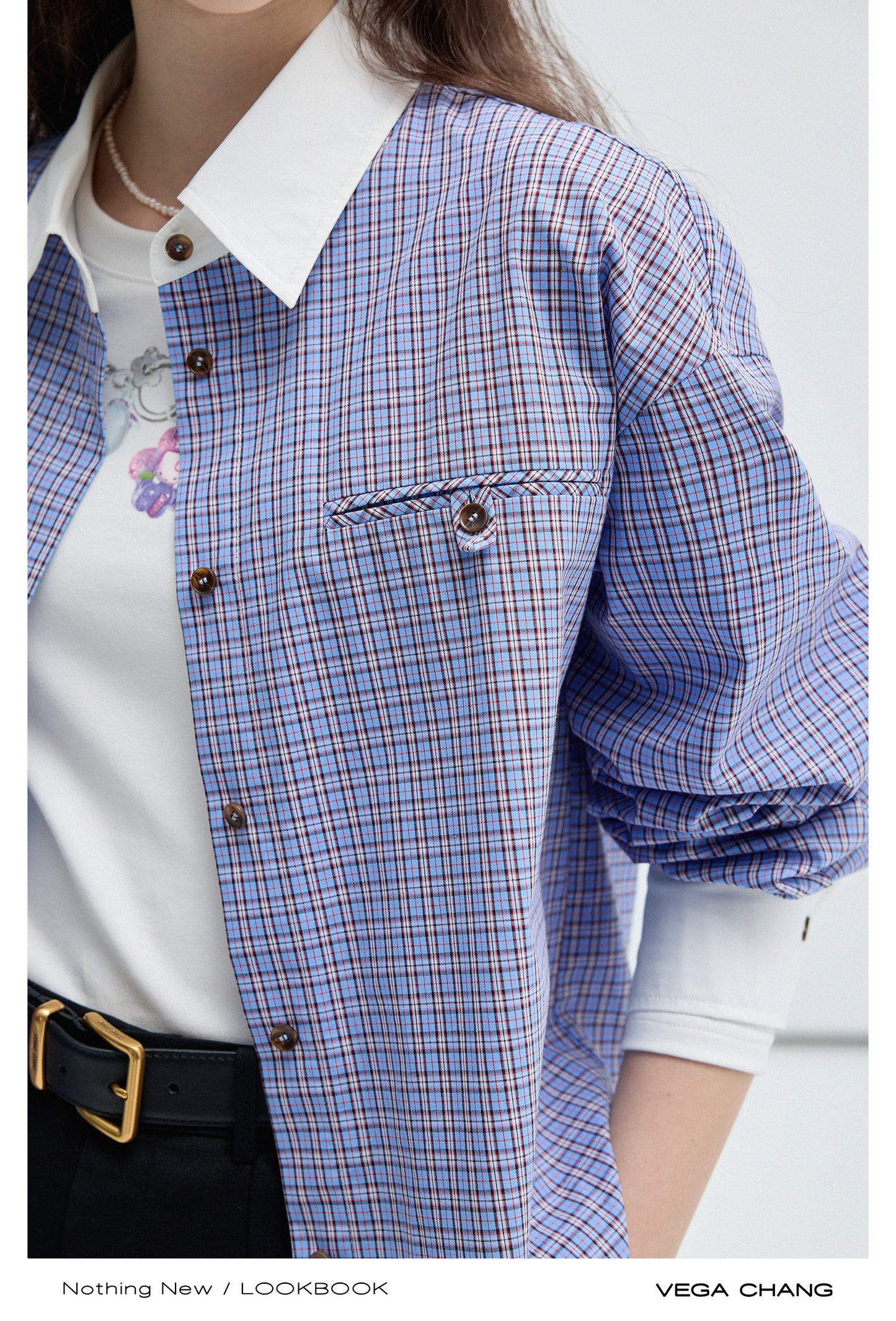 Cotton Woven Plaid Contrast Collar Shirt