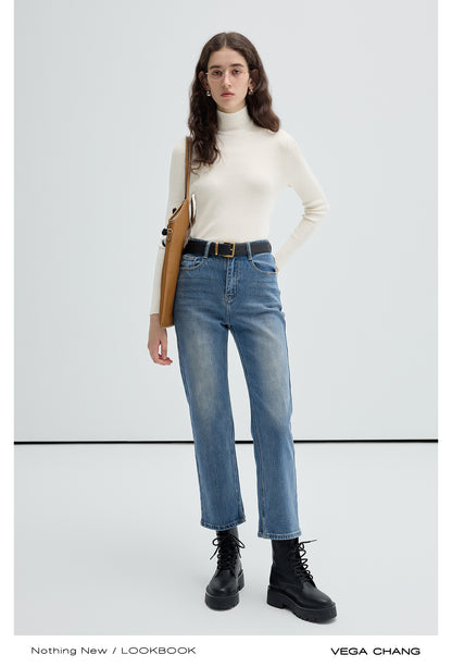 High Waist Slim-Fit Straight-Leg Cropped Jeans