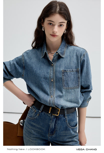 Washed Denim Shirt, Matching Straight-Leg Jeans