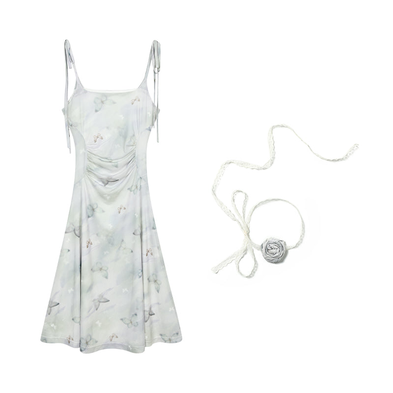 Butterfly Mesh Cami Dress And Flower Necklace