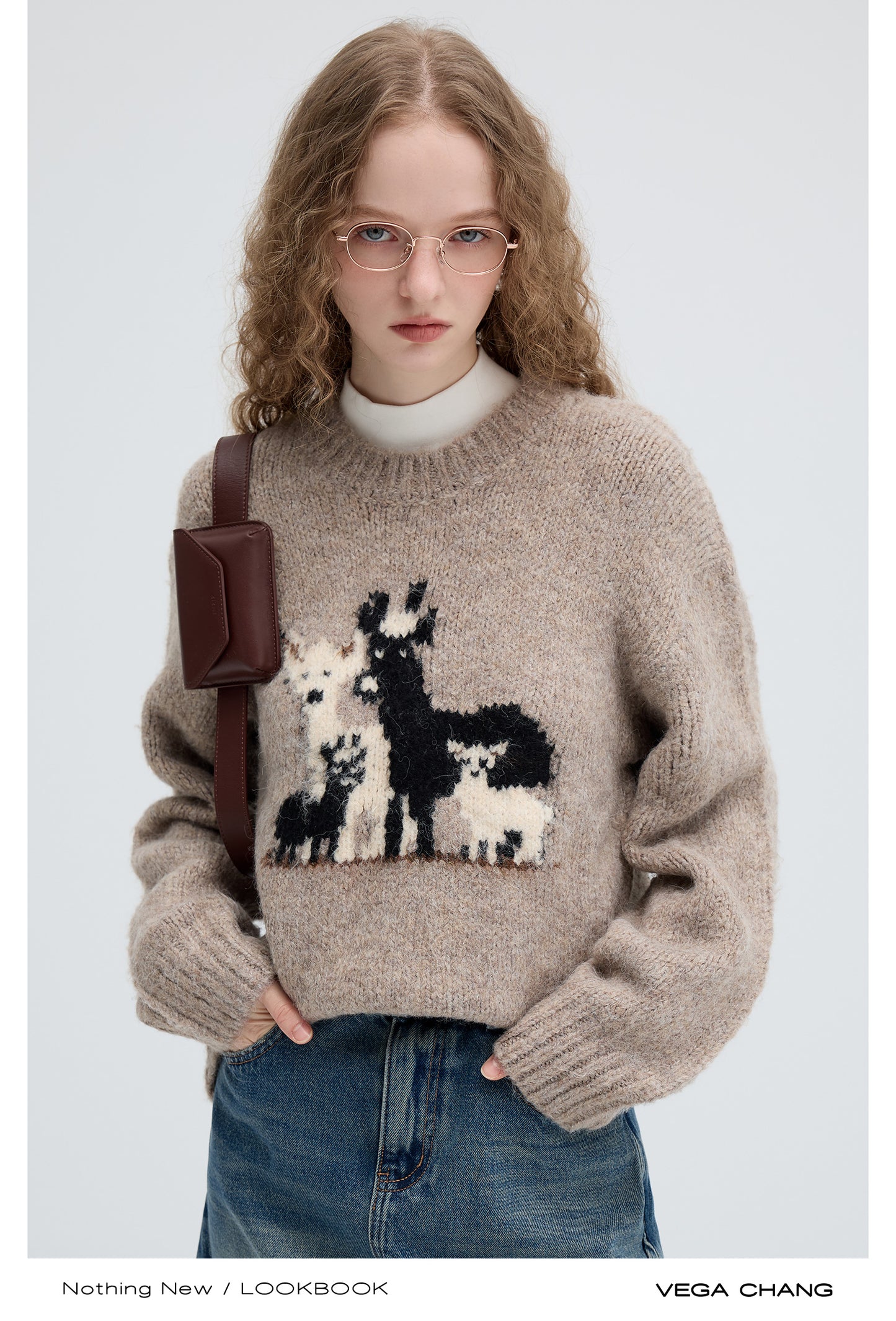 Wool Blend Relaxed Fit Deer Motif Sweater