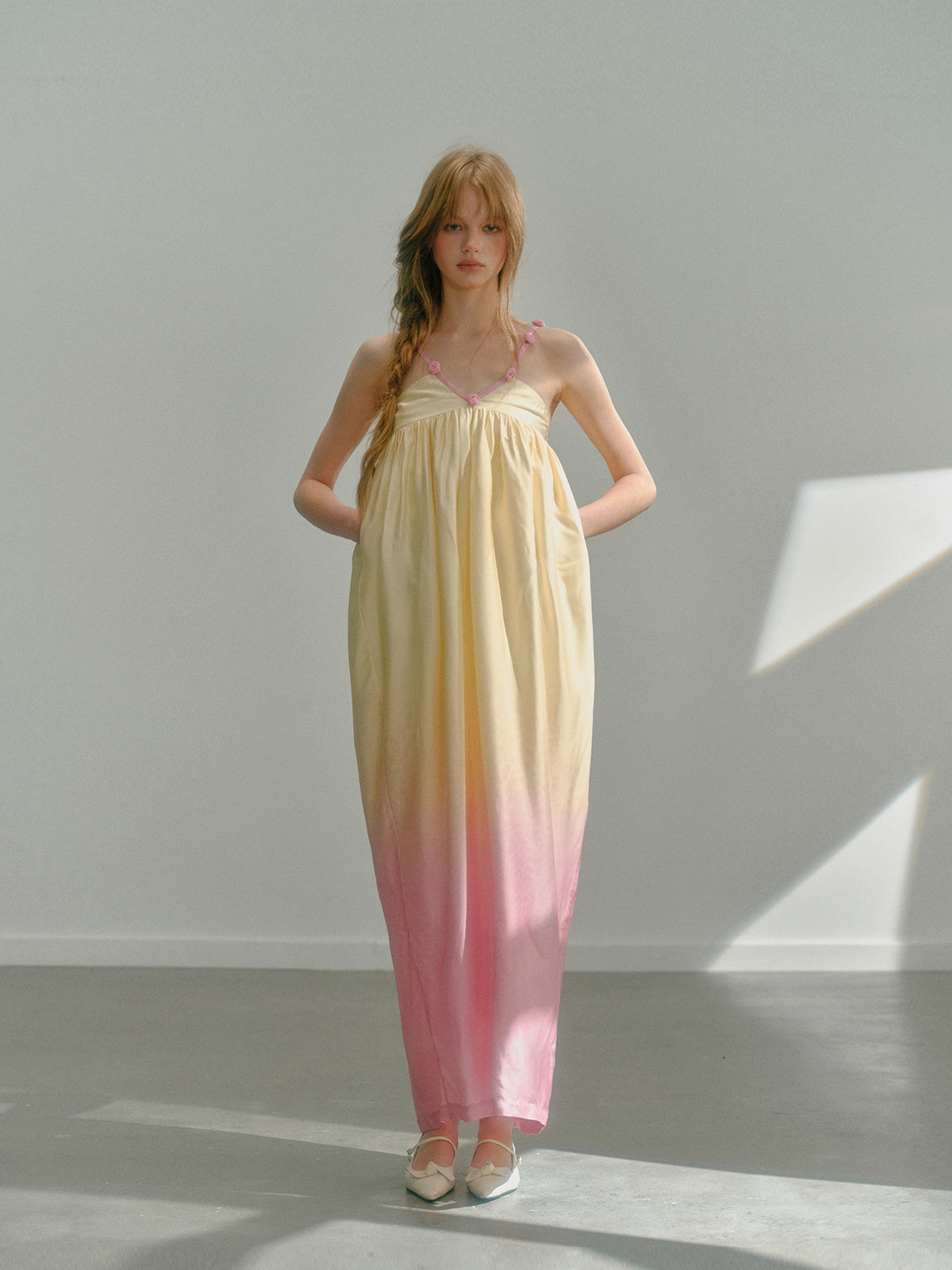 Flower Neck Sunset Gradient Long Camisole Dress