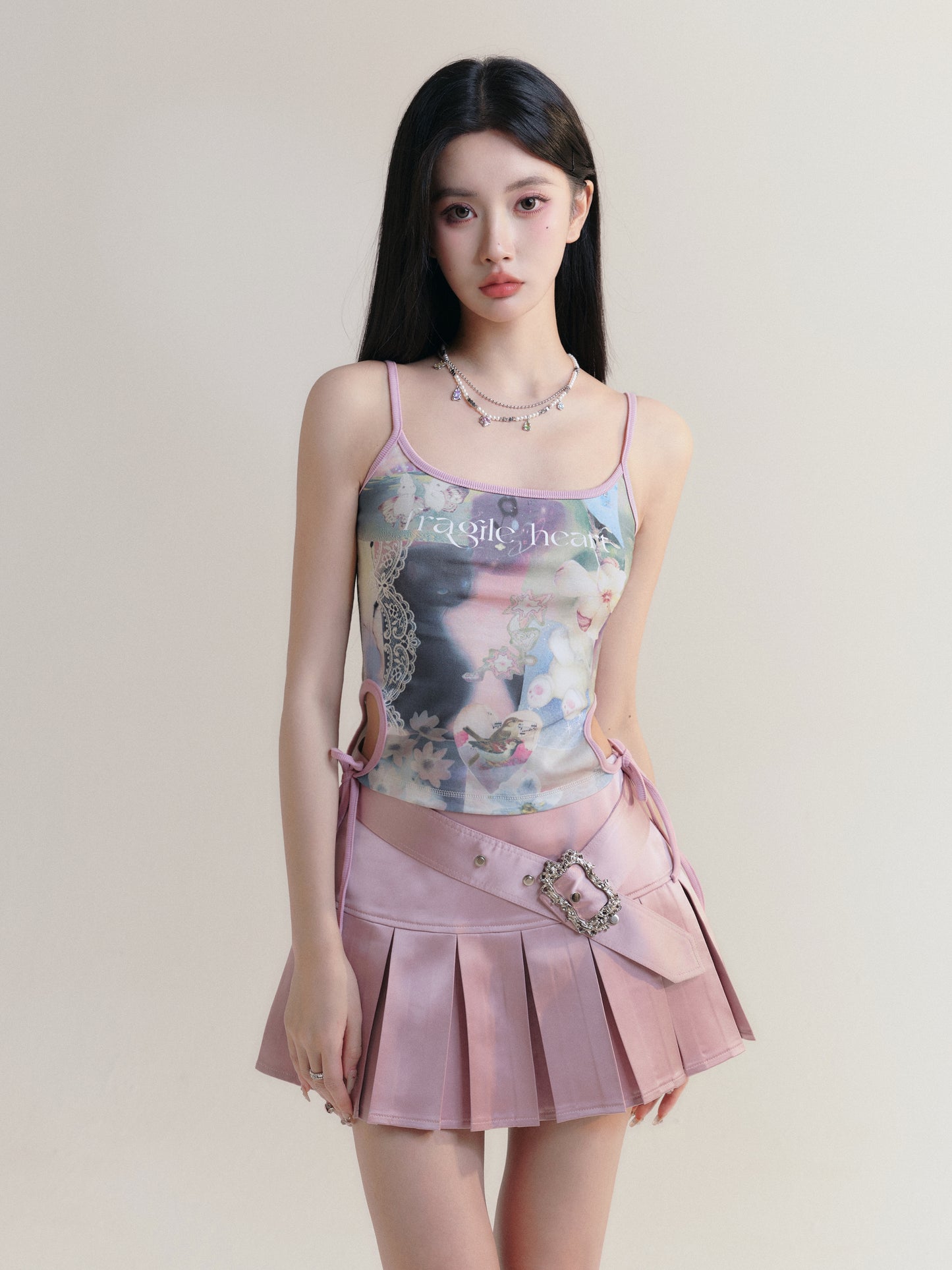 Dreamy Collage Print Side Tie Camisole Top