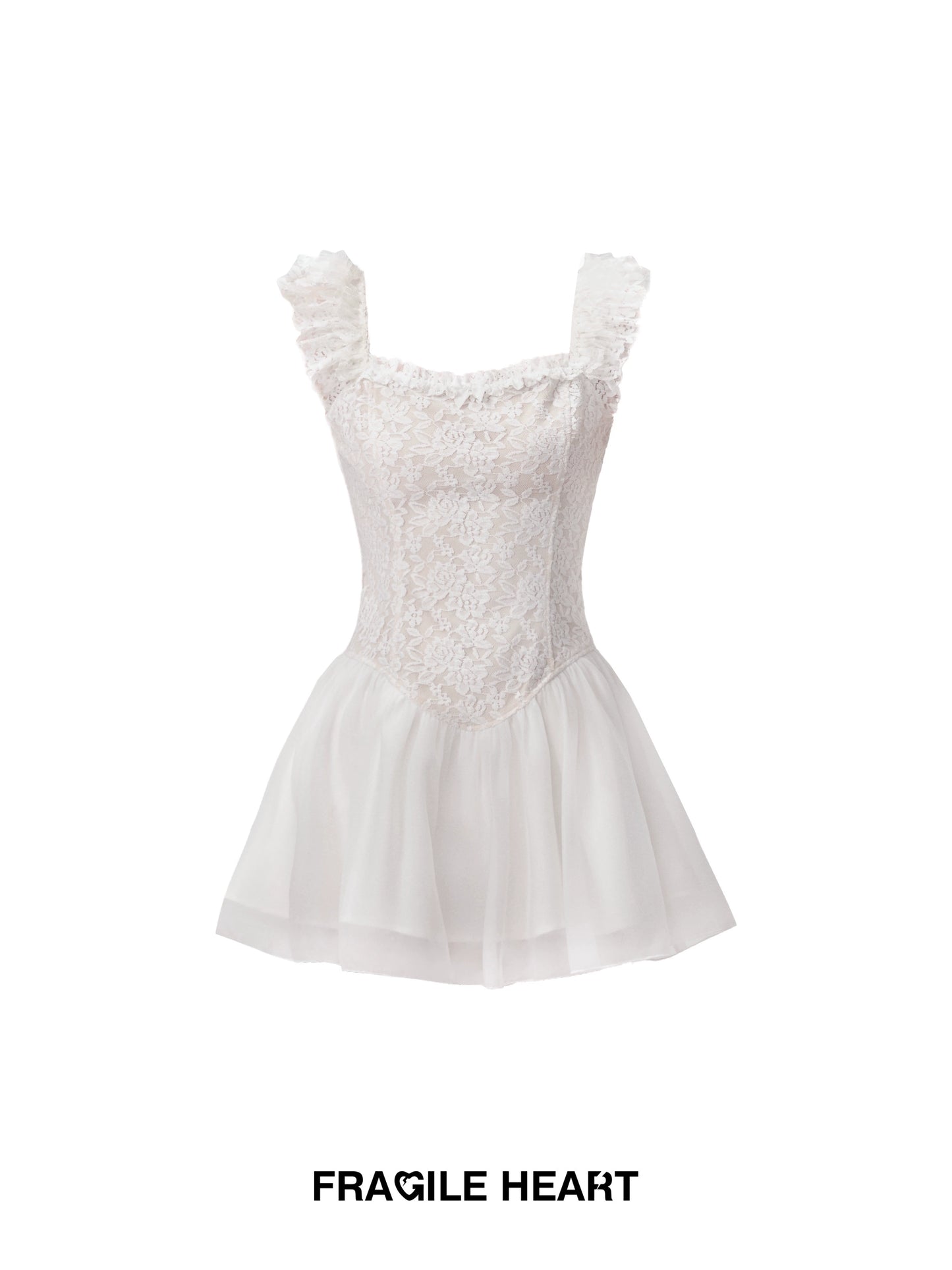 Ballet Style Frilled Lace Chiffon Flared Mini Dress