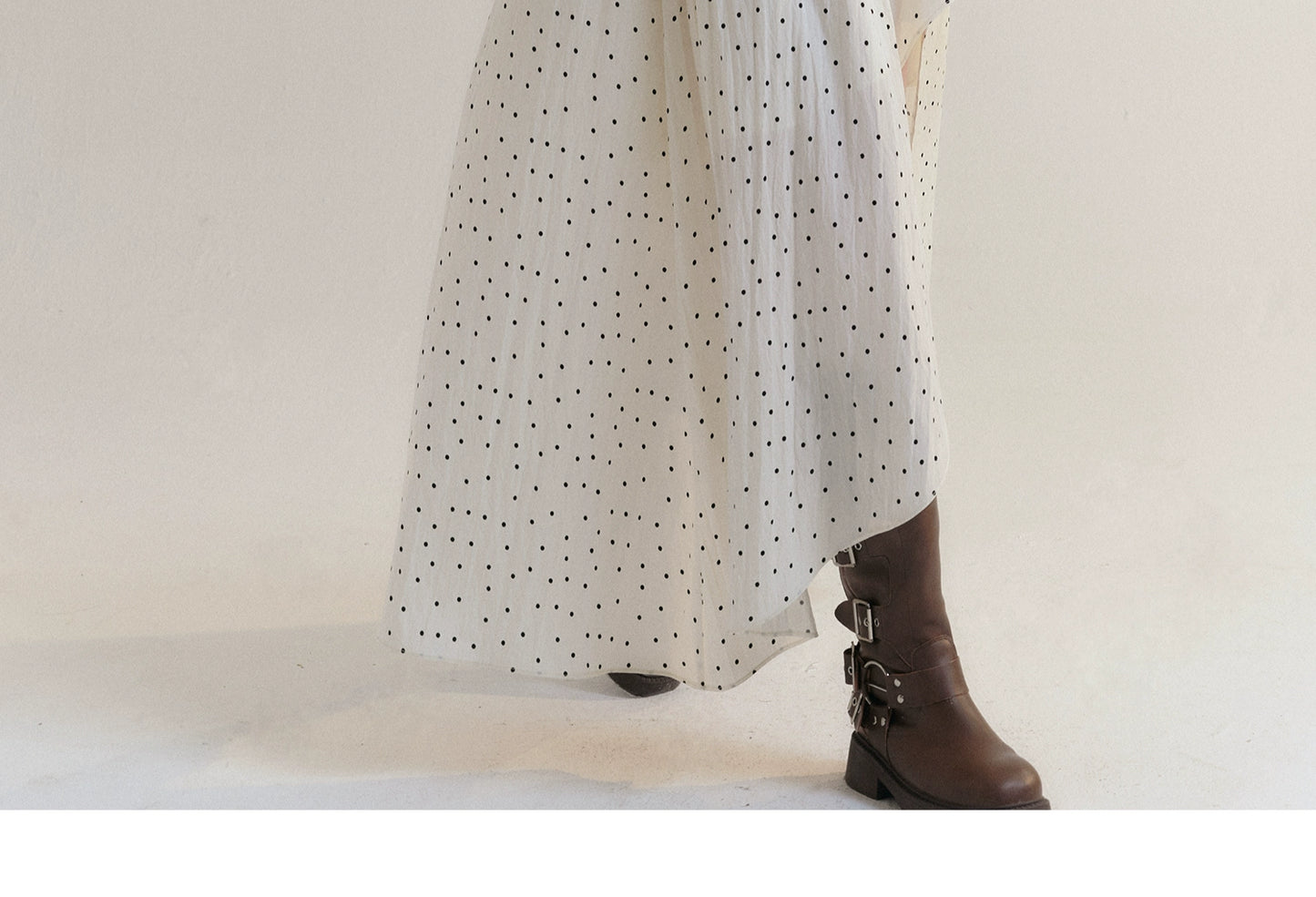 Off Shoulder Dotted Long Dress With Asymmetric Hem