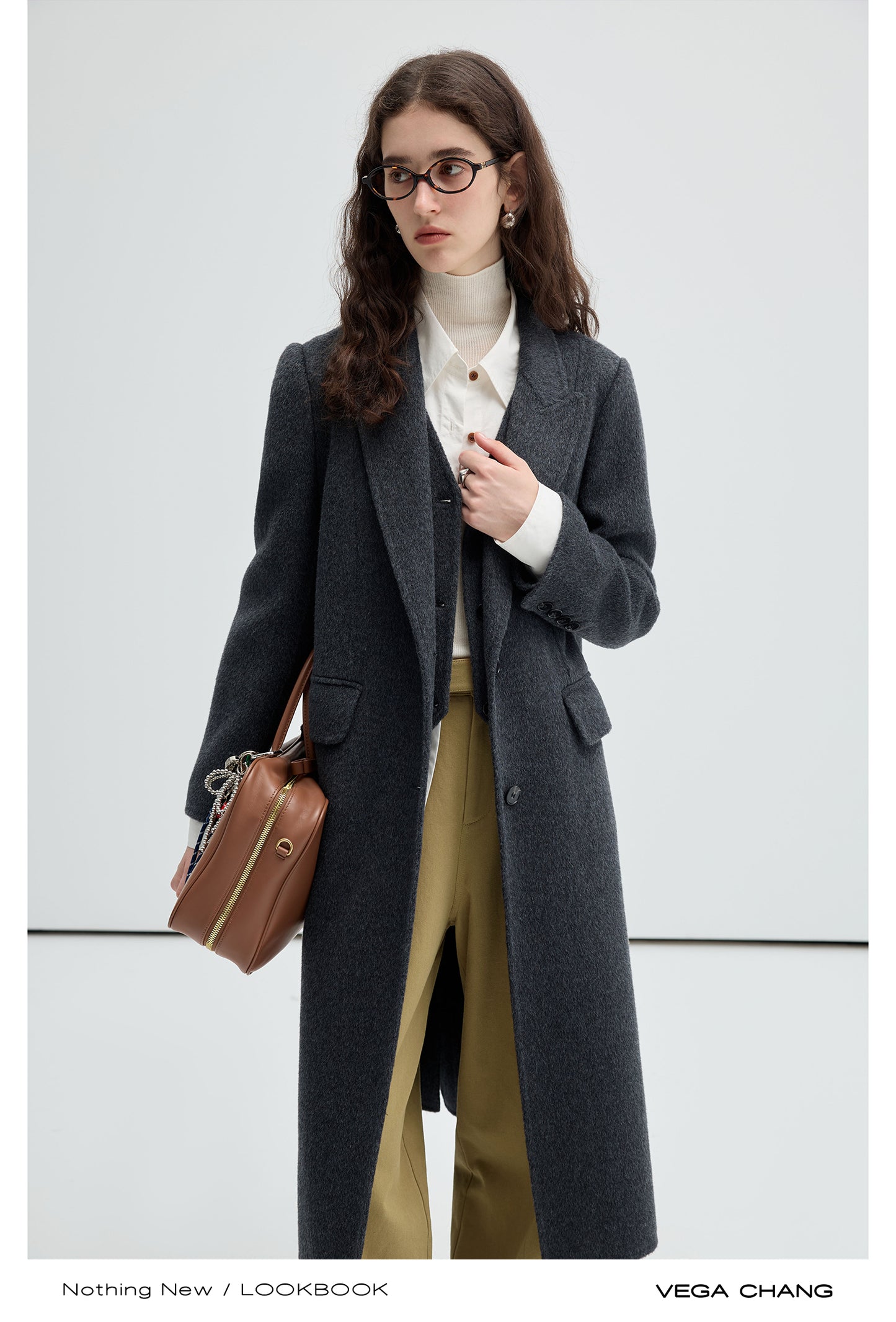 Alpaca Blend Layered Look Midi Wool Coat