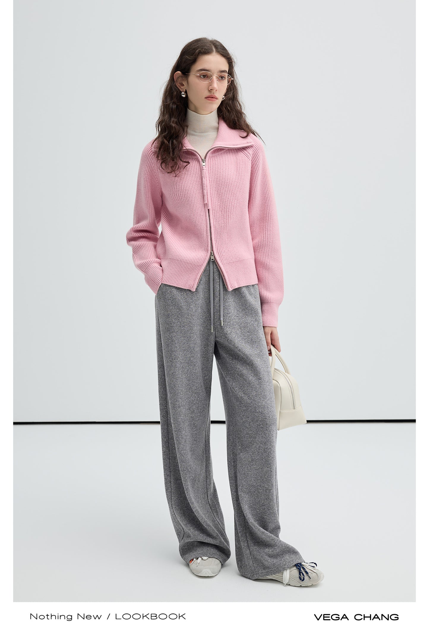 Casual Melange Knit Straight-Leg Pants