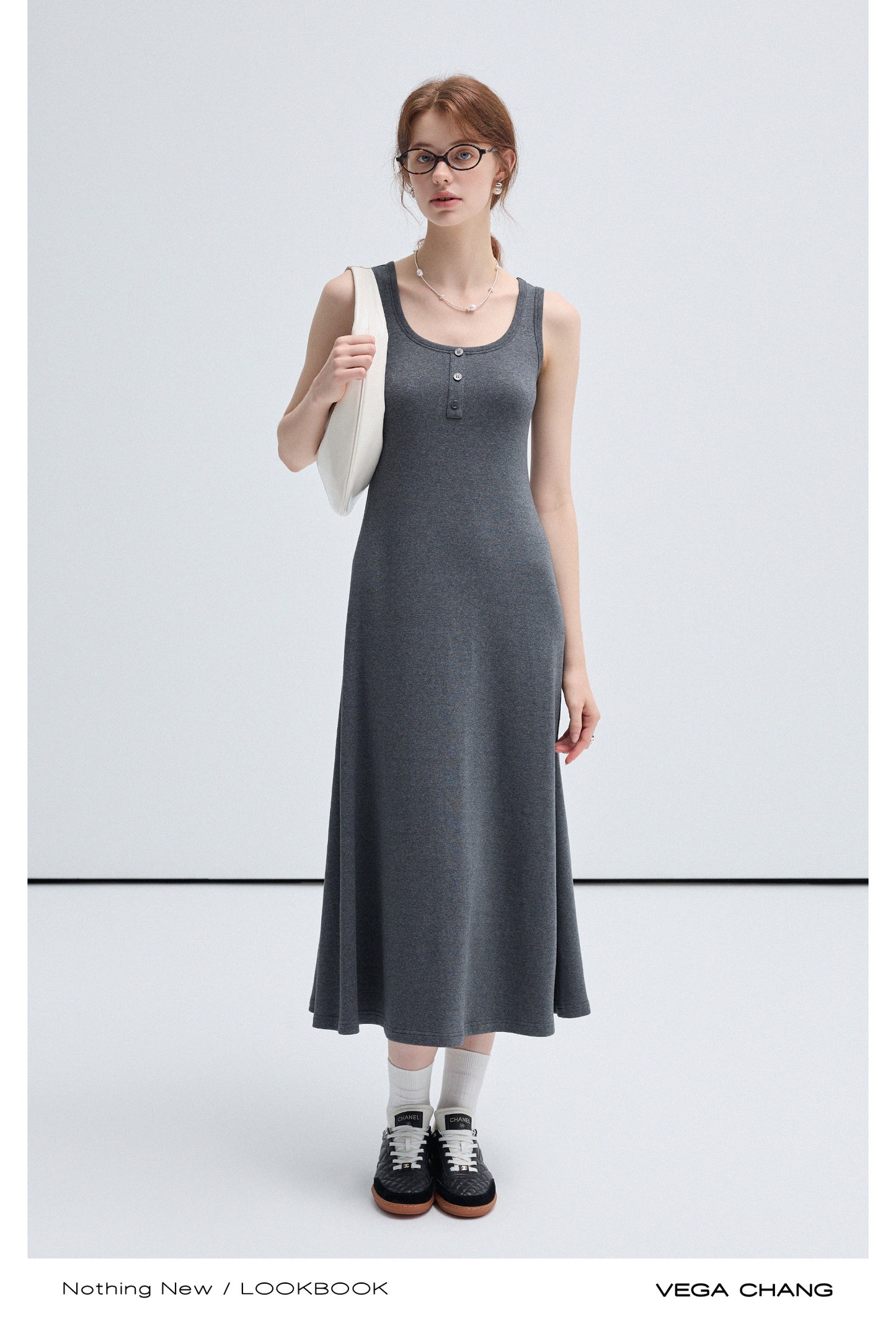 Simple Casual Henley Neck Sleeveless Long Dress