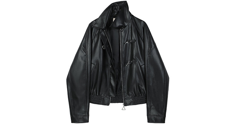 Double Closure Metal Buckle Faux Leather Jacket