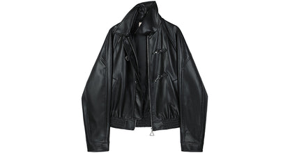 Double Closure Metal Buckle Faux Leather Jacket