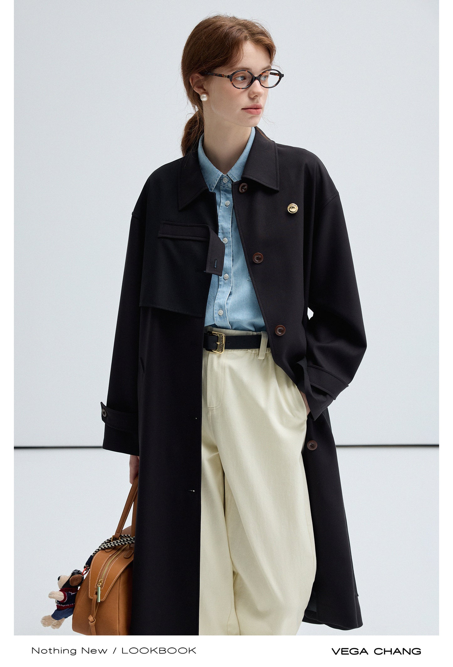 Timeless Belted Long Coat With Gold Button