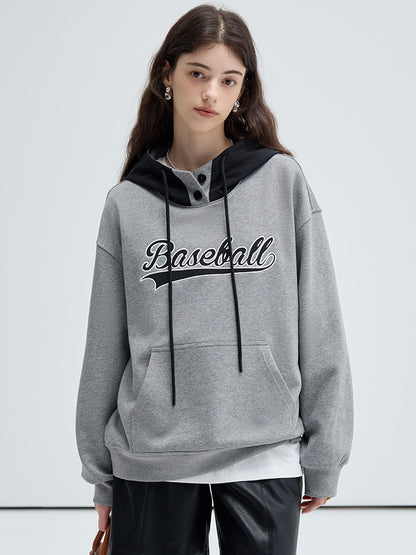 Casual Loose Fit Contrast Baseball Hoodie