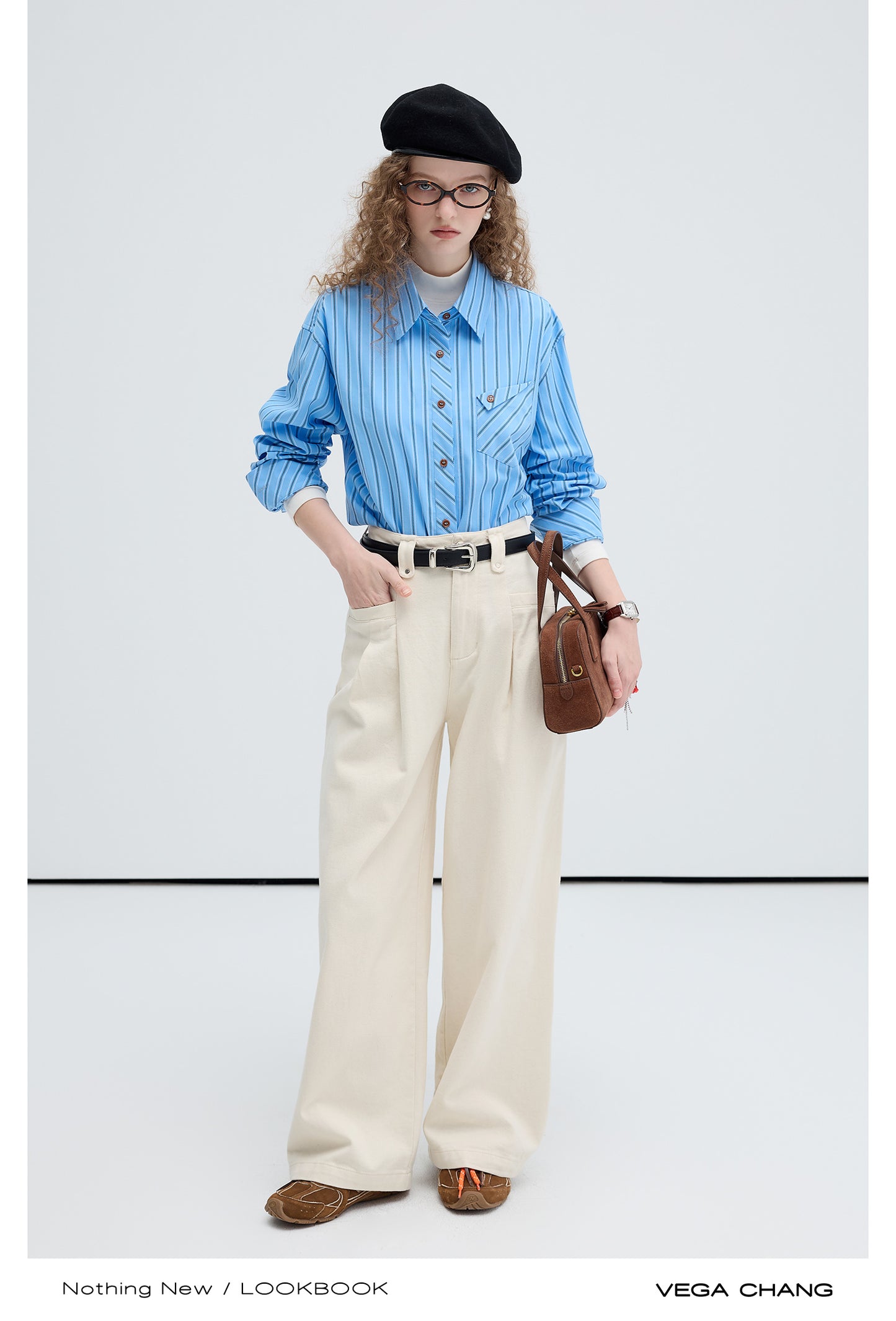 High Waist Wide Leg Double Pleated Cotton Slacks